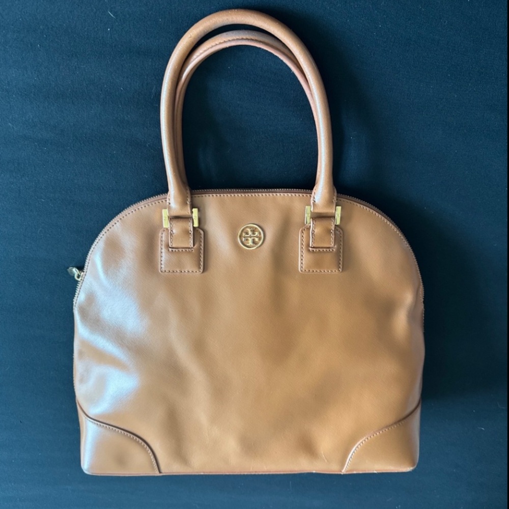 Tory Burch leather shoulder bag dome cognac purse saddle color